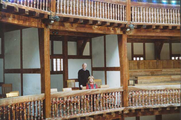 The artist’s mother, Honourable Alla Kanevsky, upon the Queen Elizabeth’s chair over the stage, in company of Royal “Globe”s Director Peter Kyle in April of 2007